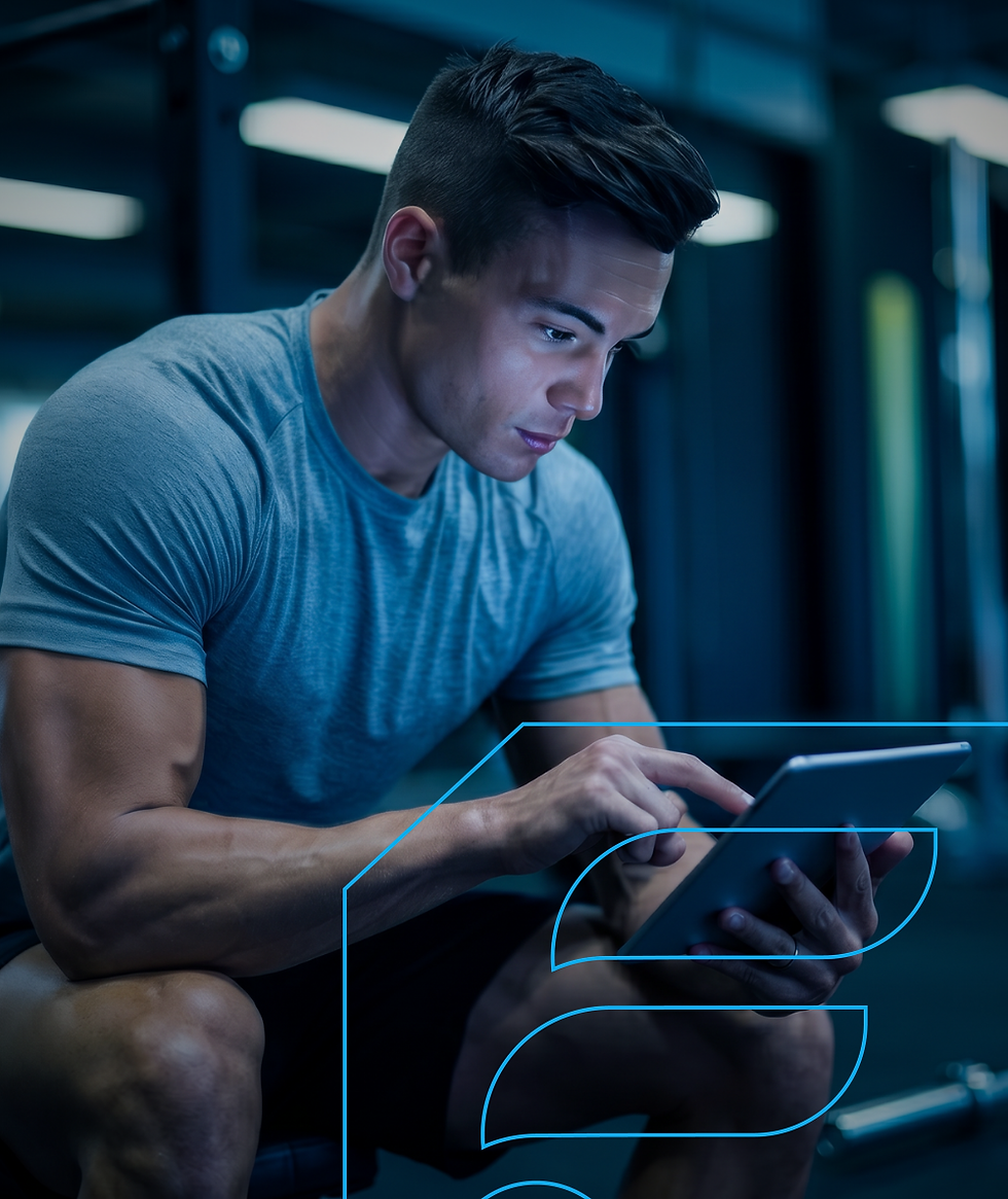 Man looking at Fitness Tablet